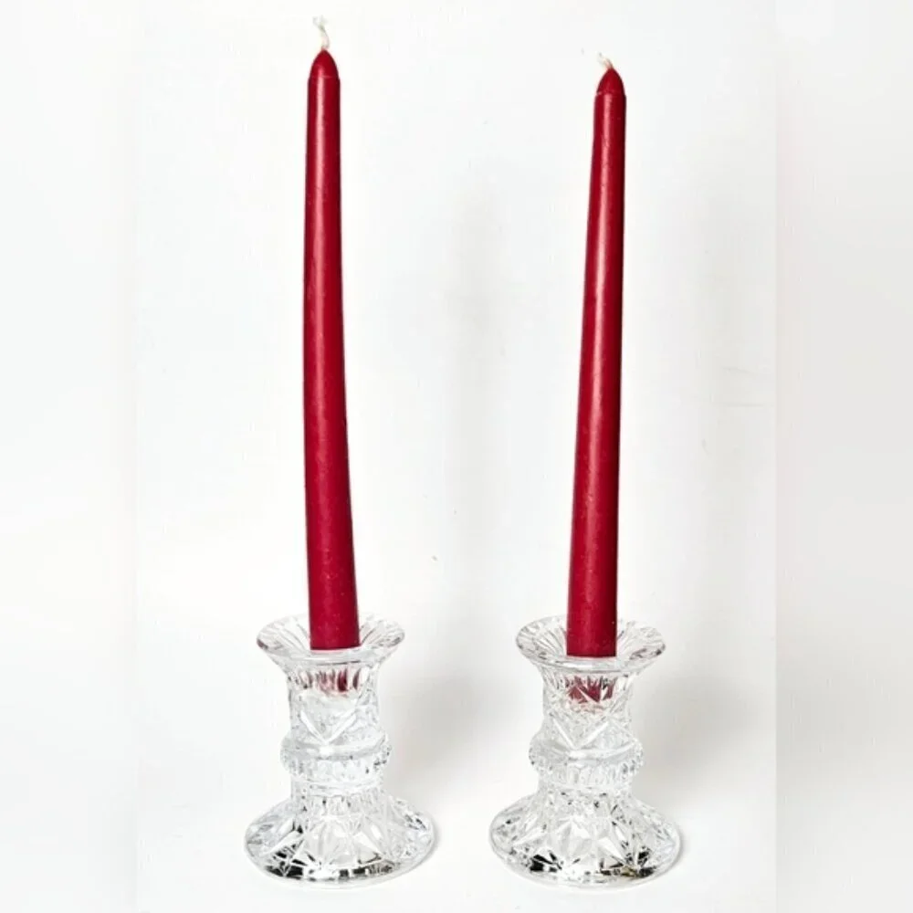 Vintage Cut Crystal Candle Holders Set of 2 MCM Glass Candlesticks